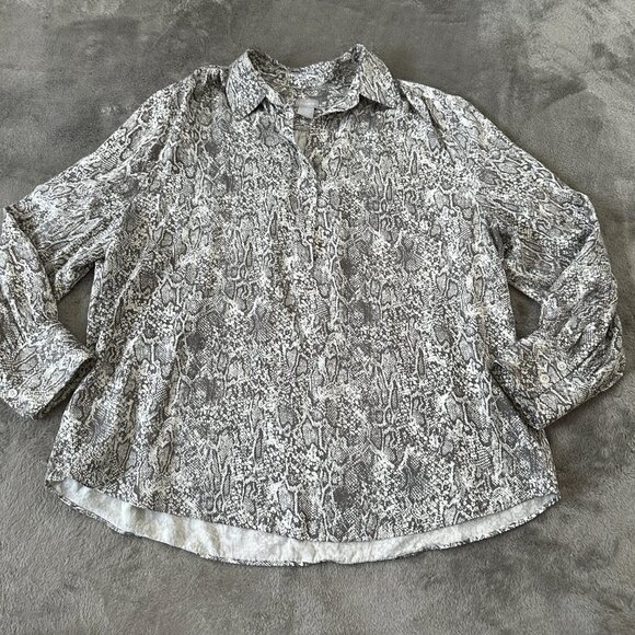 Chico's Snake Print Blouse Top Shirt Gray Women's 3 US XL 16/18 - Picture 1 of 7